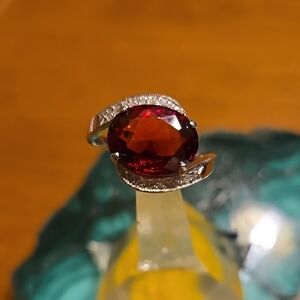 Elegant Sterling Silver and Red Gemstone Ring